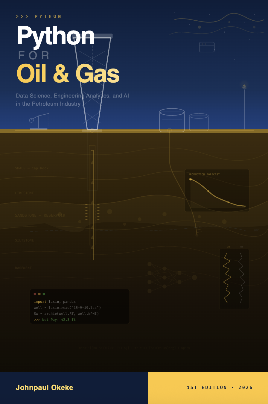 Python for Oil & Gas book cover — learn Python for petroleum engineering, by Johnpaul Okeke